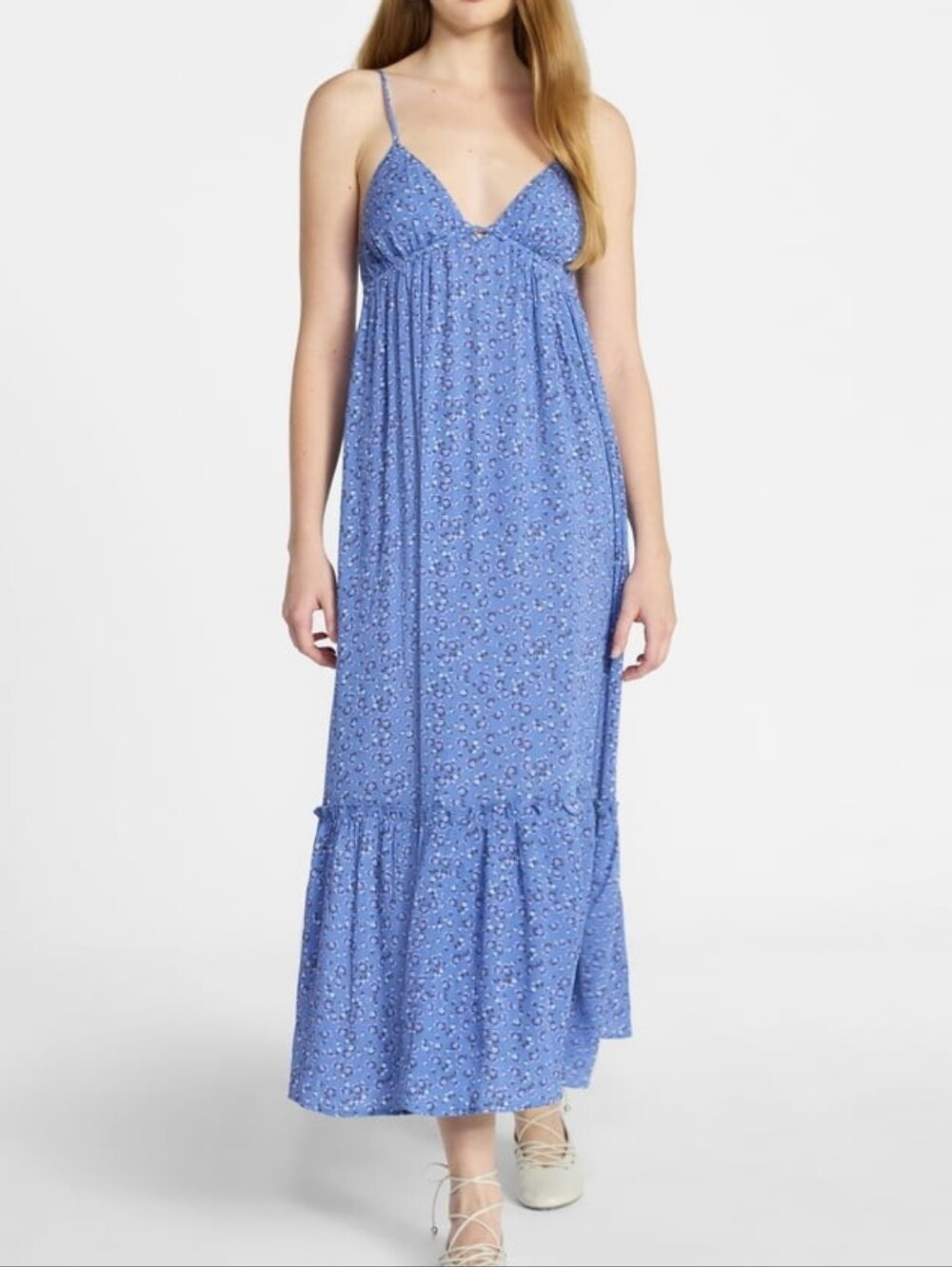 No Boundaries Periwinkle Floral Spaghetti-Strap Maxi Dress